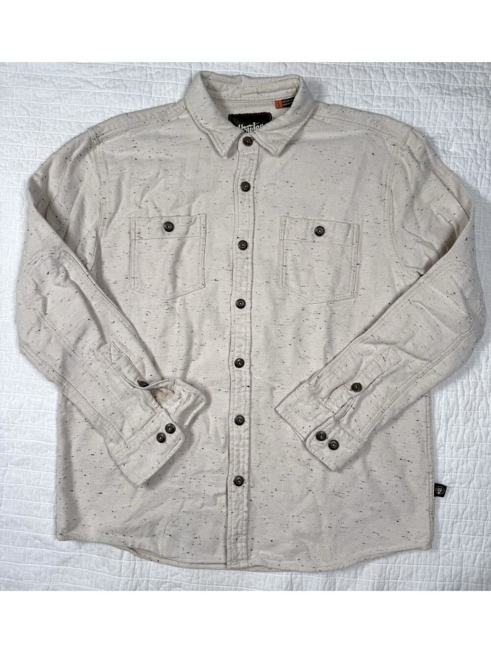 Howler Bros Men Large Heed The Call Shirt Cream Fleck 100% Cotton Western Work